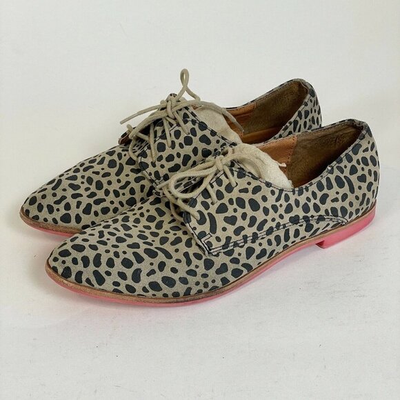 Dolce Vita Womens Leopard Print Derby Oxford Lace Up Shoes Brown 7.5 Flats Suede - Picture 3 of 8